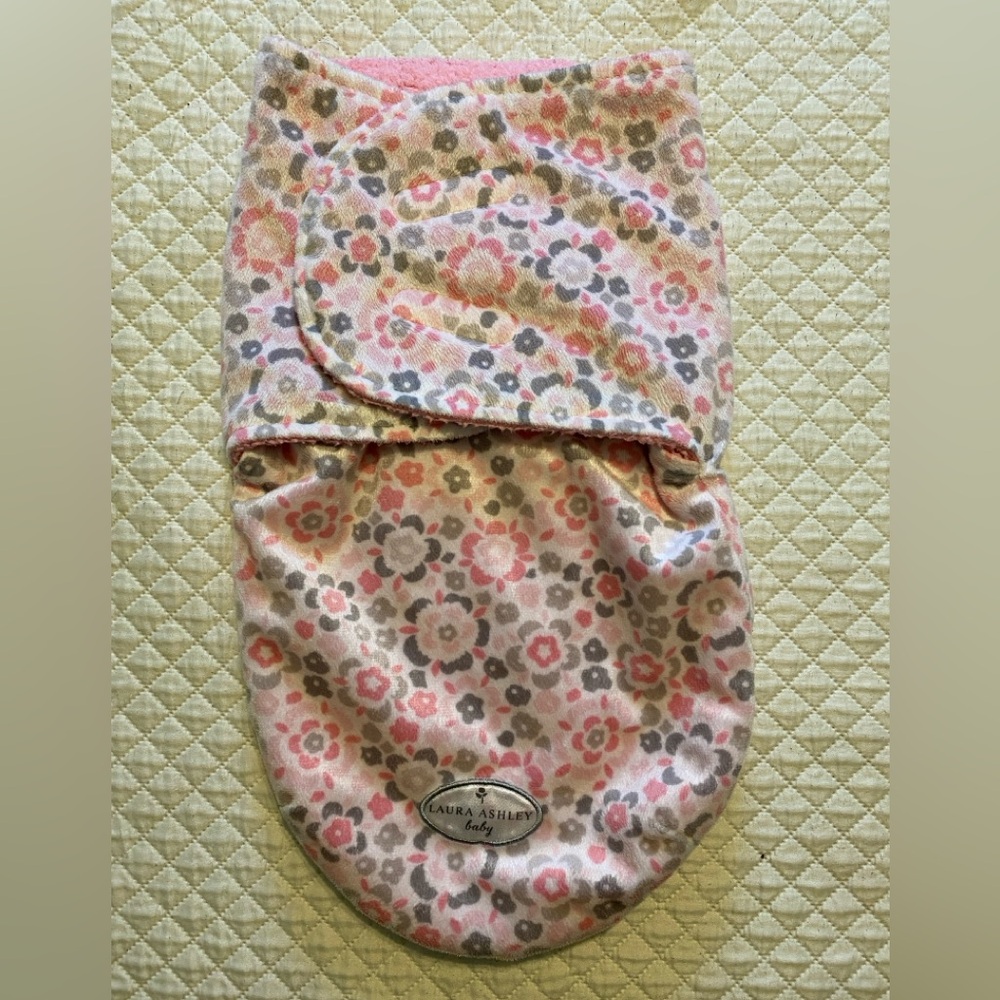 Laura Ashley Baby Pink and Gray Floral Fleece Velcro Wrap